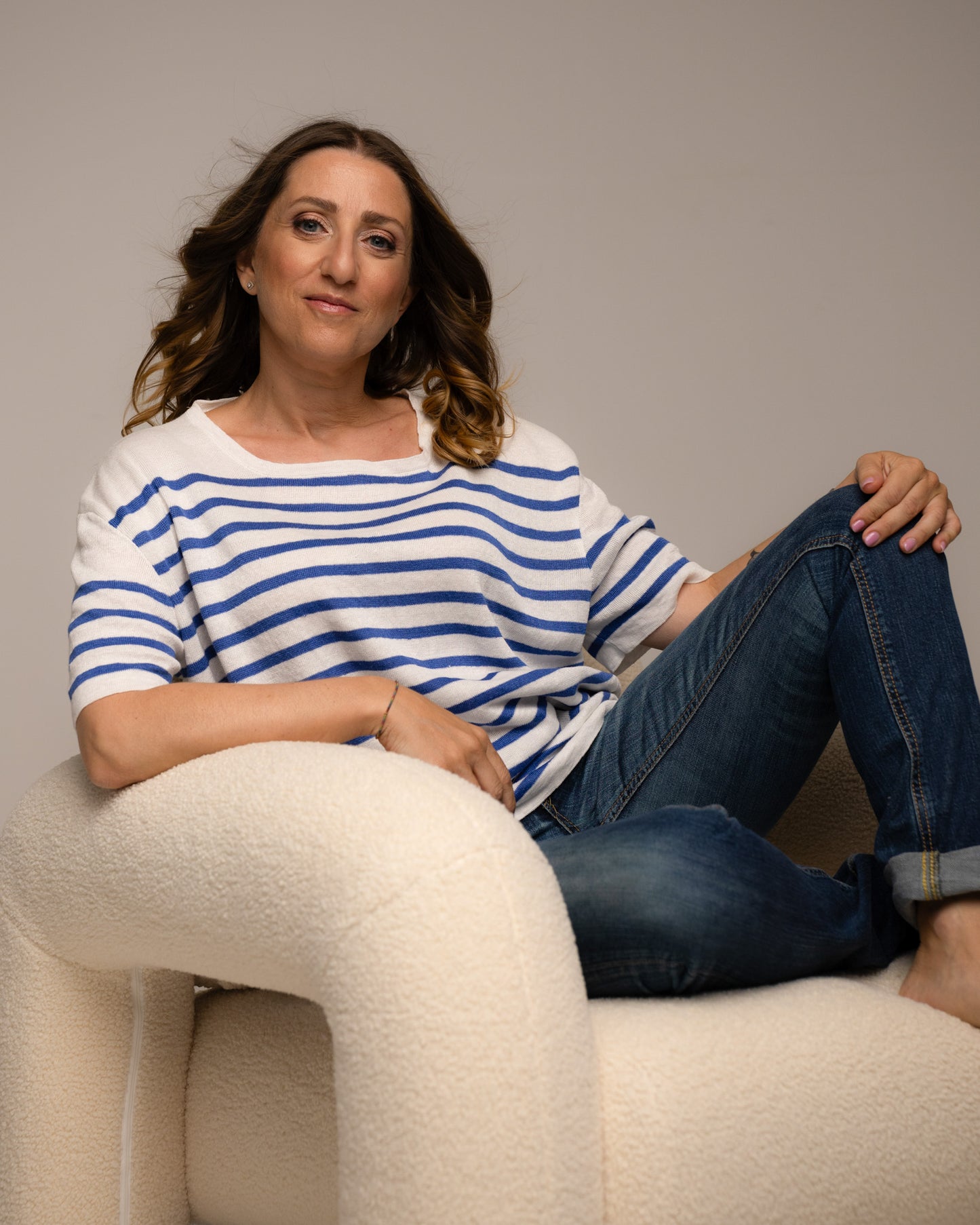 Maglia unisex a righe puro lino manica corta