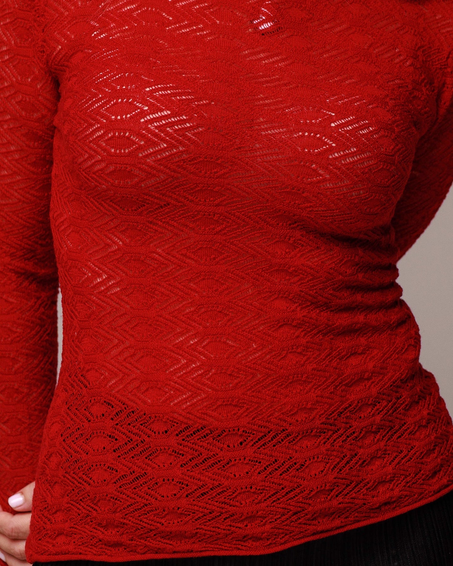 Maglia in pizzo di lana a rombi  collo tondo lavabile in lavatrice