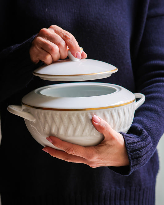 Zuppiera porcellana Limoges Sologne decoro rete oro satinata