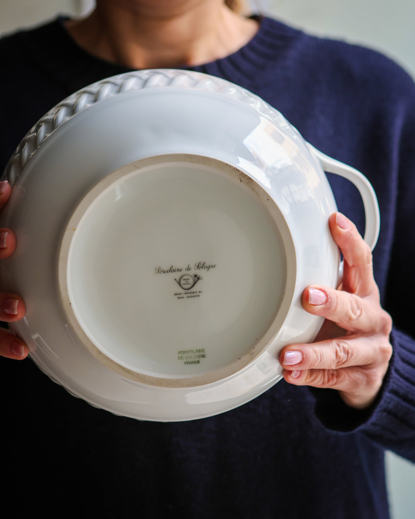 Zuppiera porcellana Limoges Sologne decoro rete oro satinata