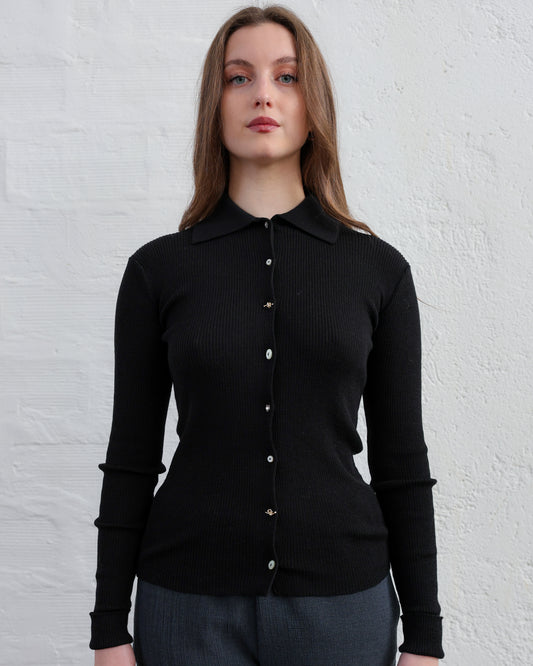 Polo-Cardigan in Lana Pettinata Zegna Baruffa — Made in Italy