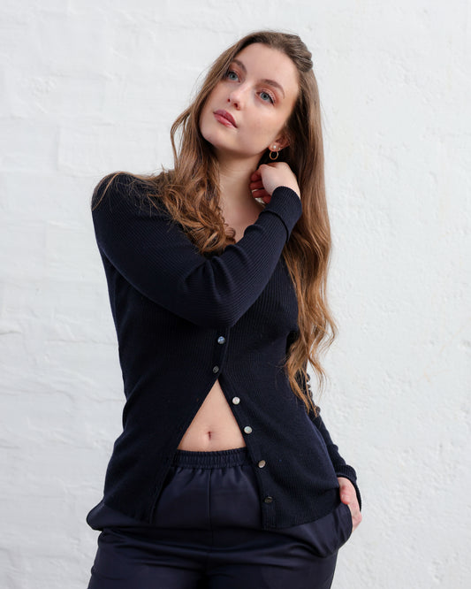 Cardigan in Lana Pettinata Zegna Baruffa — Made in Italy