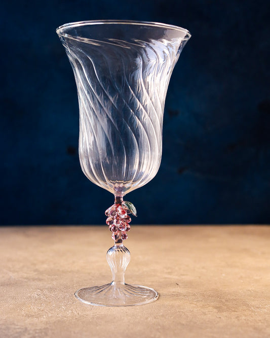 Coppia grandi coppe vetro di murano con grappoli uva