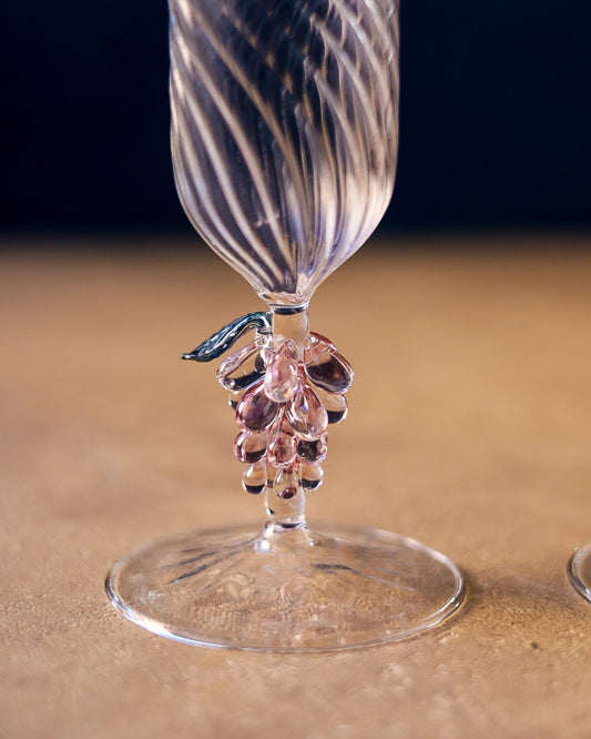 Coppia bicchieri in vetro di murano con grappolo uva