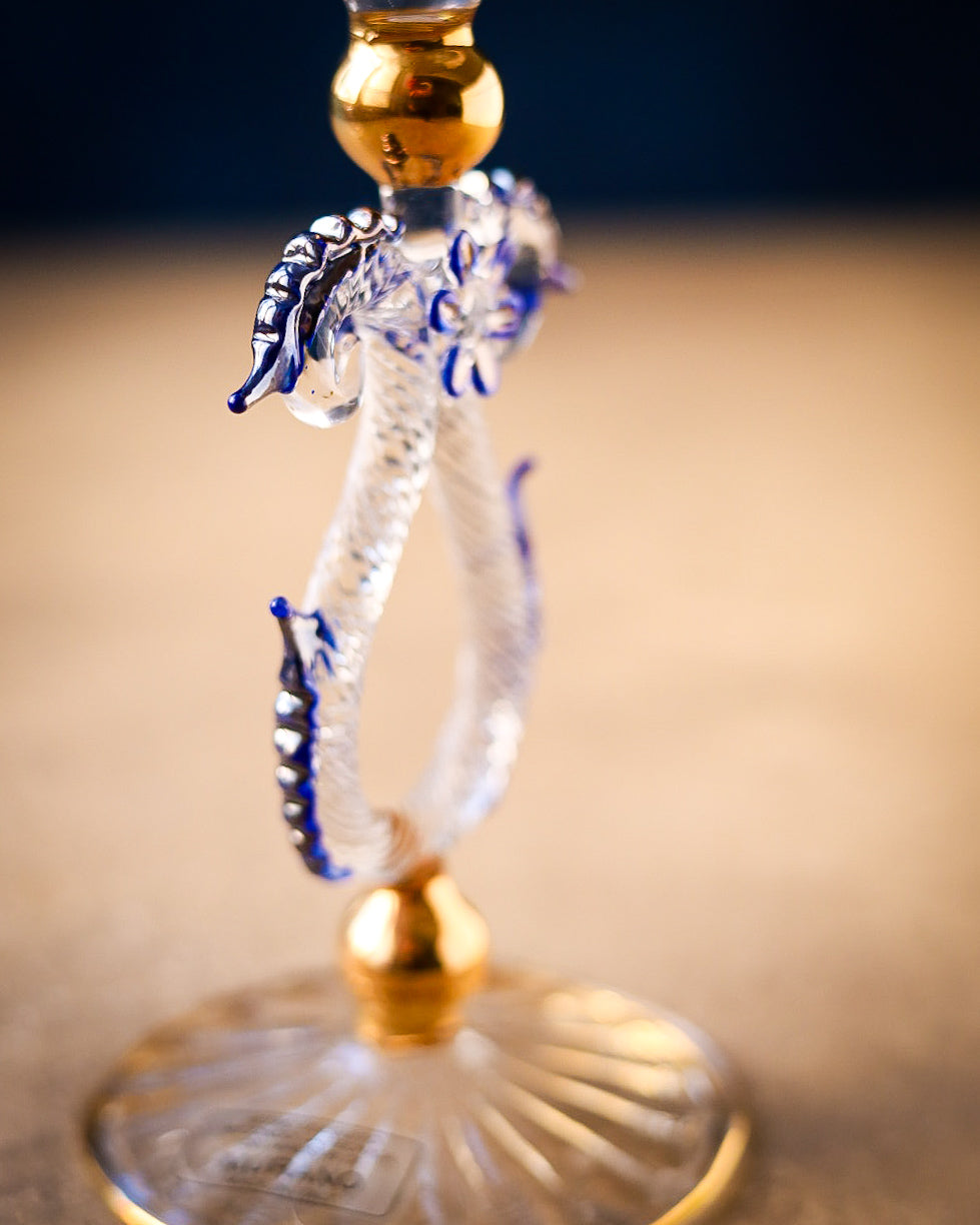 Coppia bicchieri in vetro di murano con dettagli blu e oro