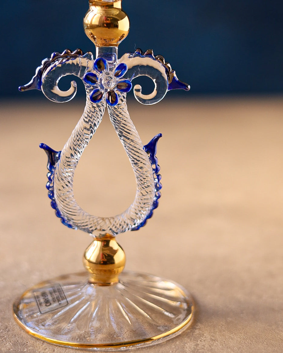 Coppia bicchieri in vetro di murano con dettagli blu e oro