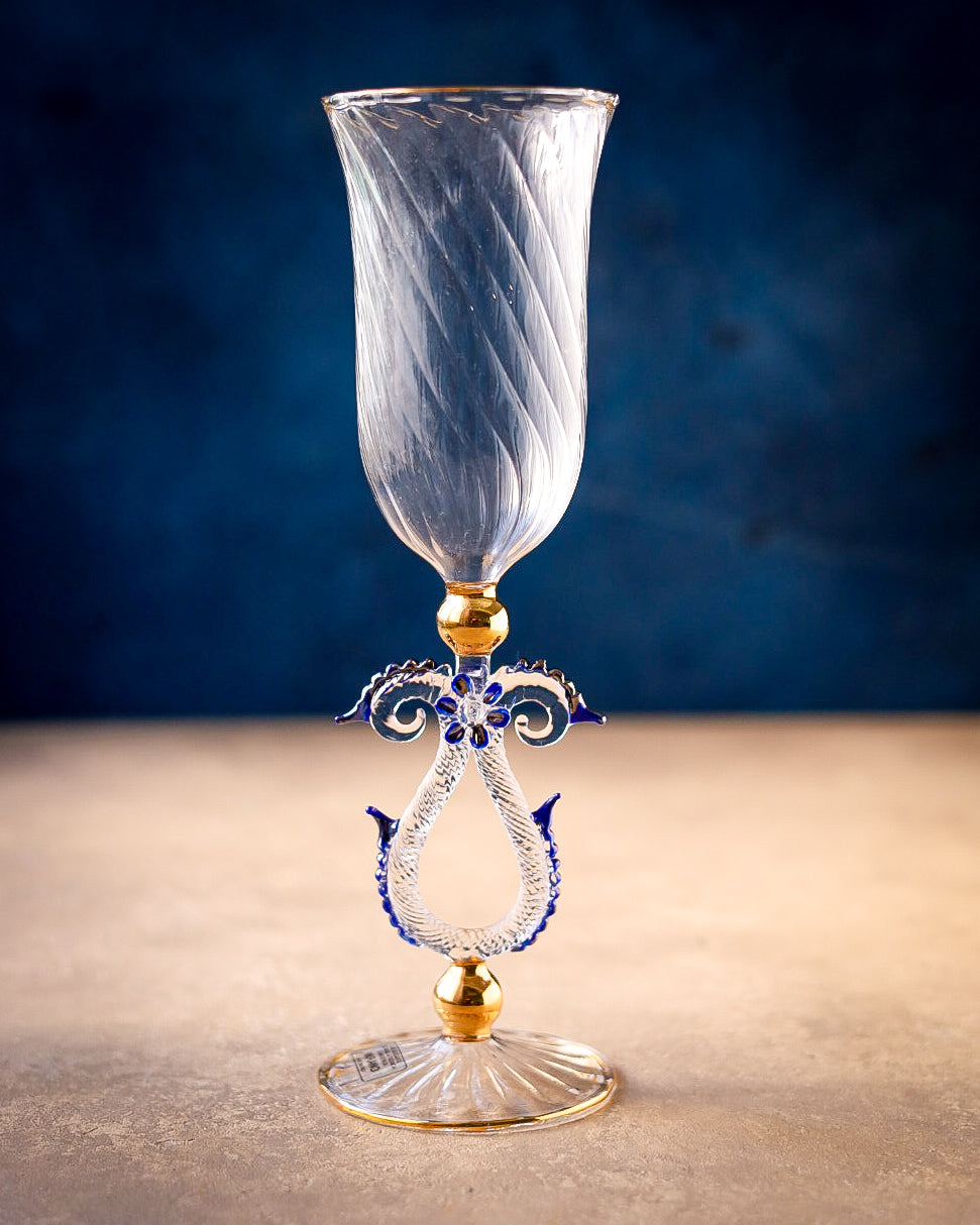 Coppia bicchieri in vetro di murano con dettagli blu e oro