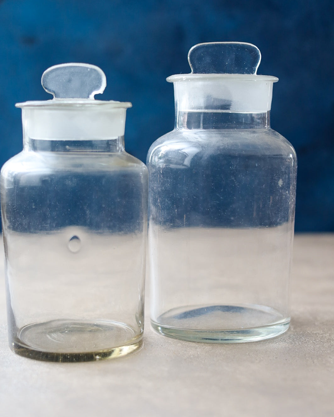 coppia di vasi da farmacia in vetro