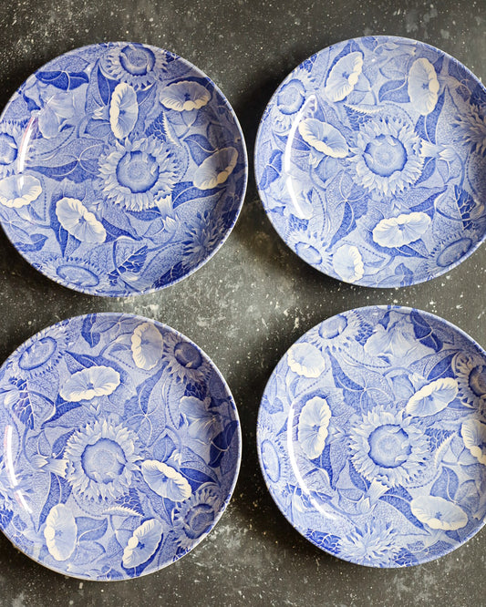 Set quattro piatti fondi inglesi decoro transfer con fiori