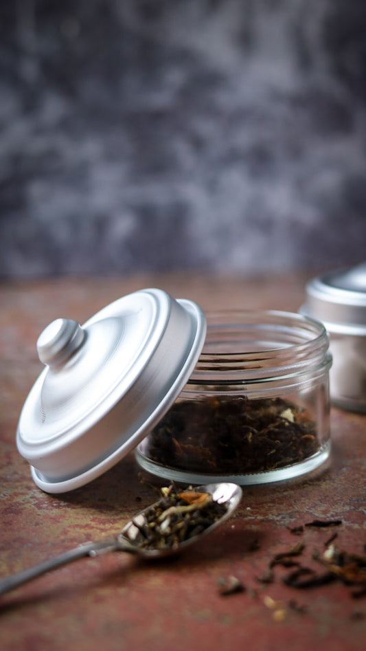 Set due barattoli medi in cristallo e alluminio