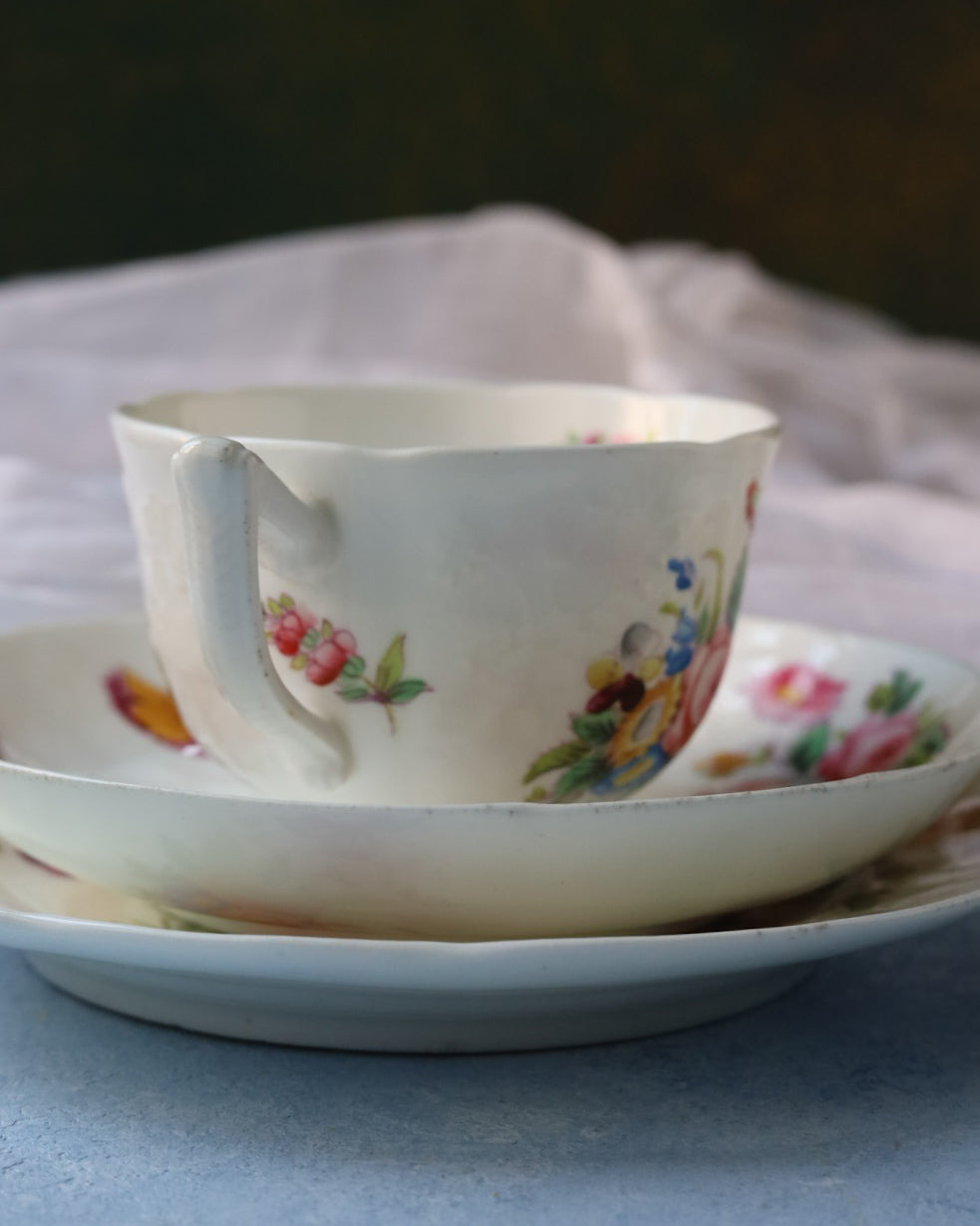 Coppia tazze porcellana inglese decorate a mano bianche e roselline