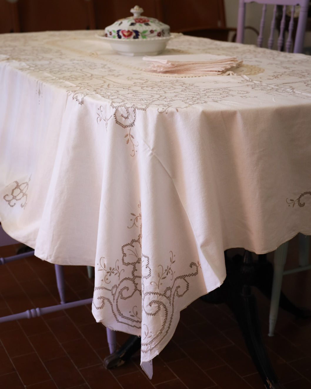 Tovaglia in lino cotone da 12 sfilato siciliano grigio