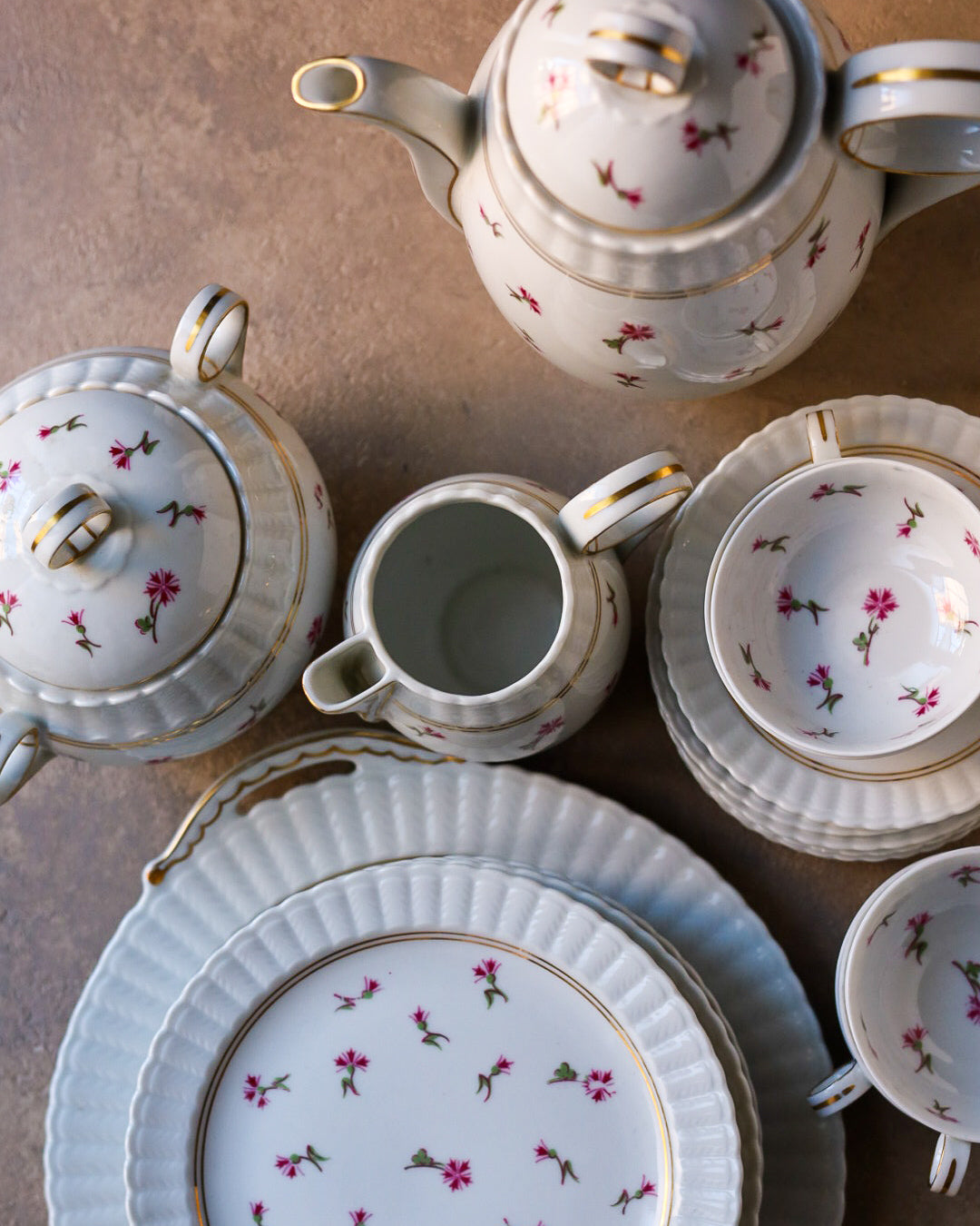 Servizio da 6 da caffè con set dolce porcellana francese con fiorellini rosa
