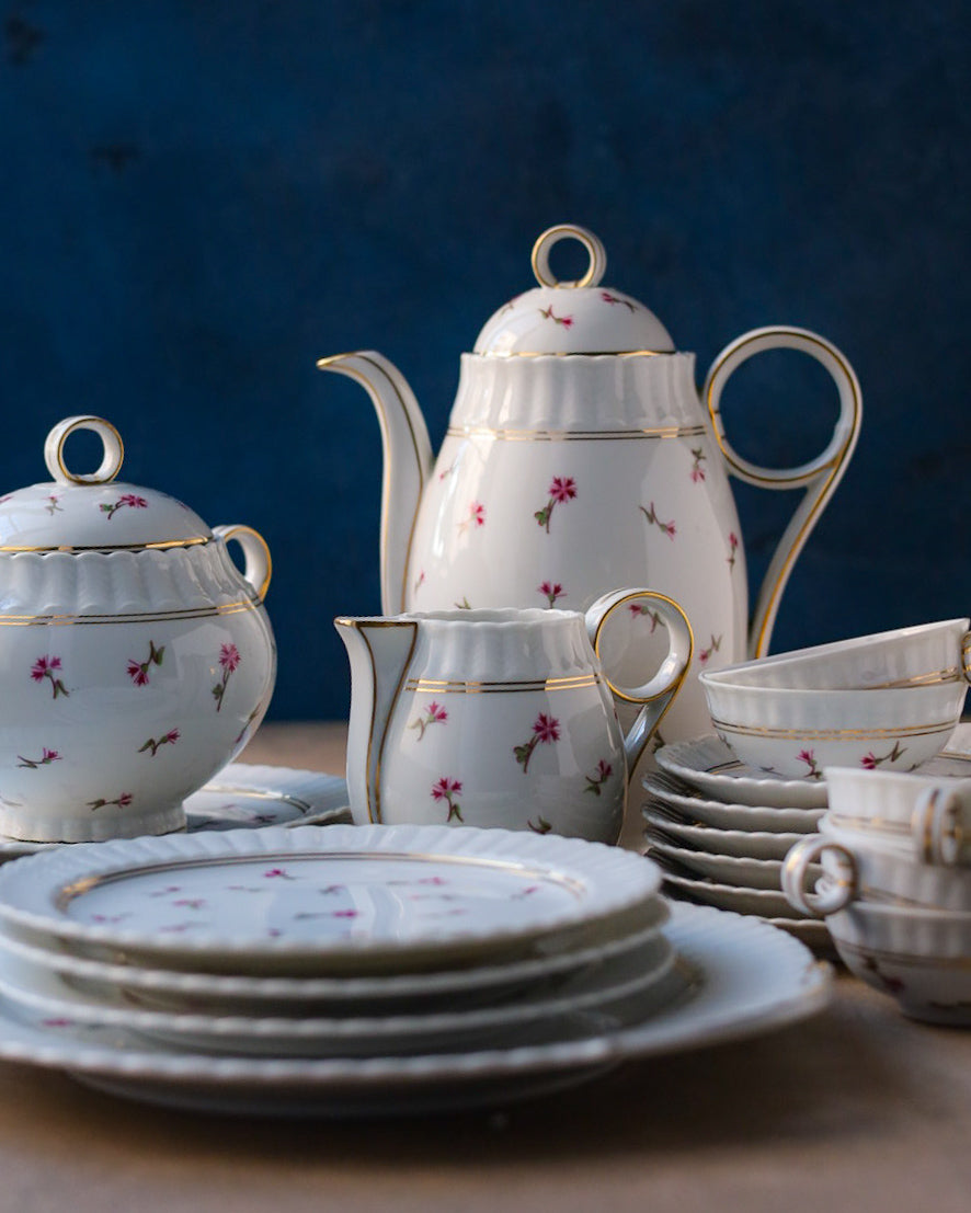 Servizio da 6 da caffè con set dolce porcellana francese con fiorellini rosa