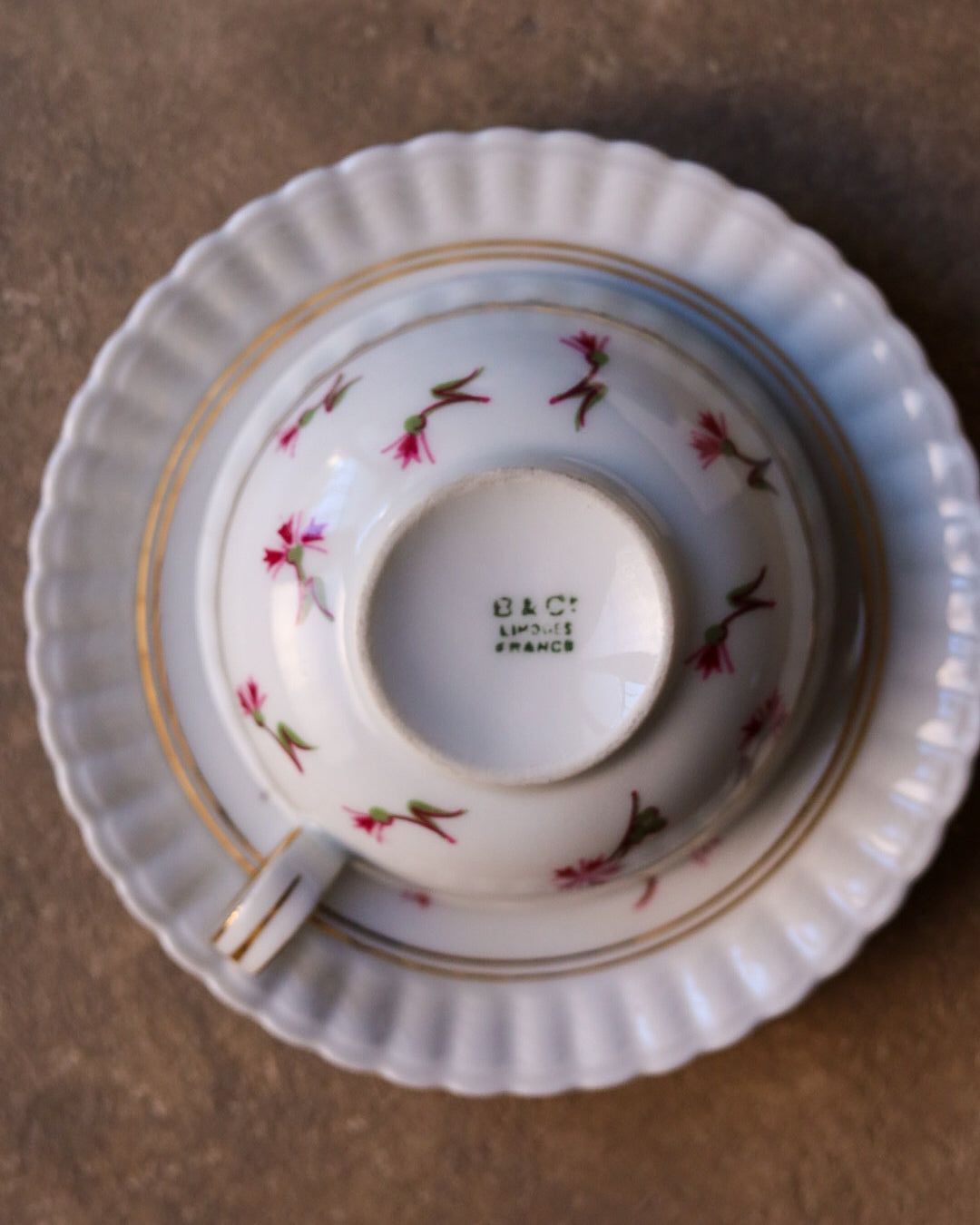 Servizio da 6 da caffè con set dolce porcellana francese con fiorellini rosa