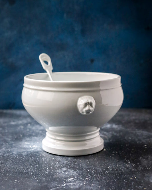 Porta frutta porcellana bianca con cucchiaio