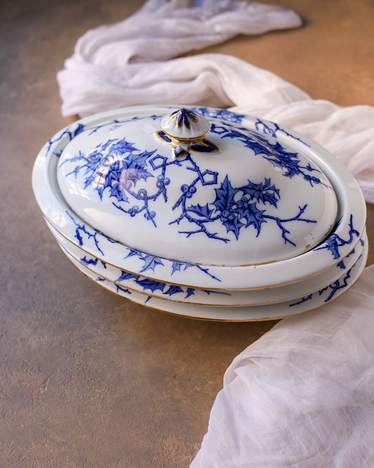 Set legumiera e 2 vassoi impilabili fiori blu