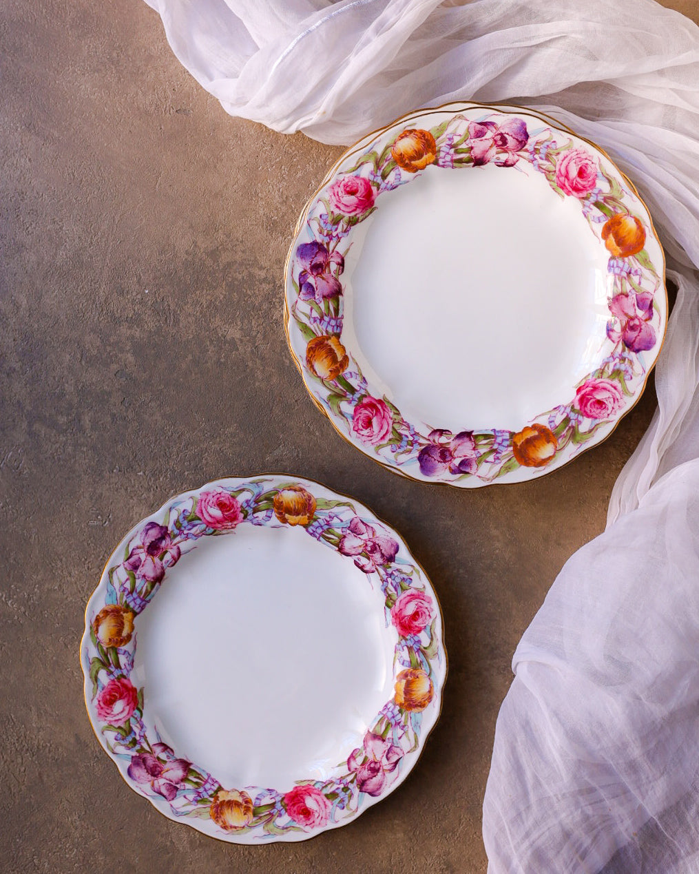 Sei piatti royal wordcester con fiori ripassati a mano