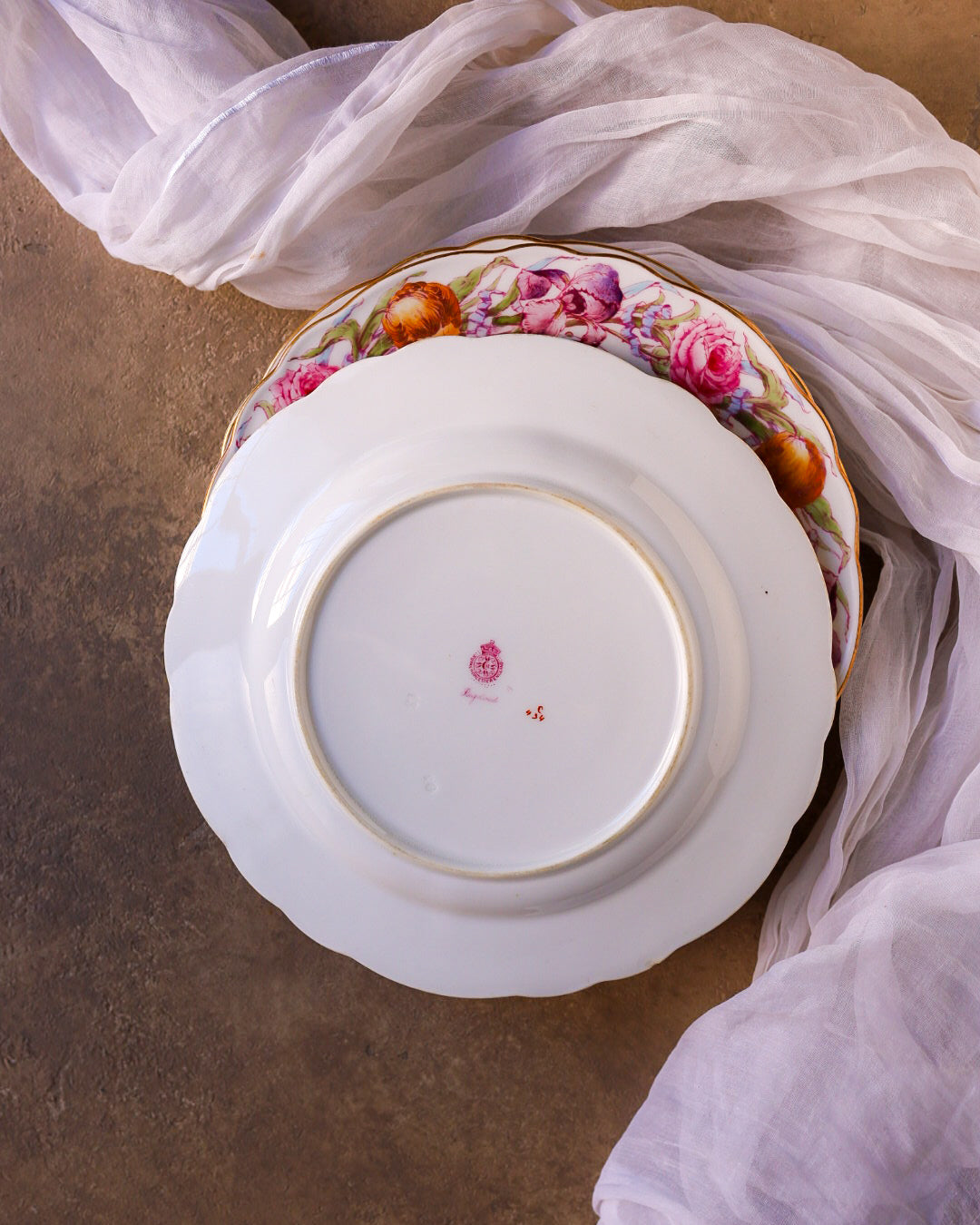 Sei piatti royal wordcester con fiori ripassati a mano