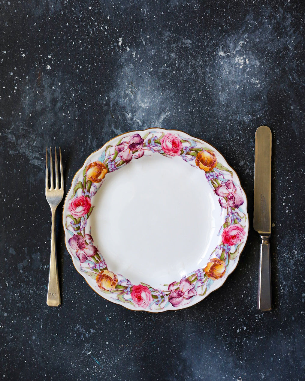 Sei piatti royal wordcester con fiori ripassati a mano