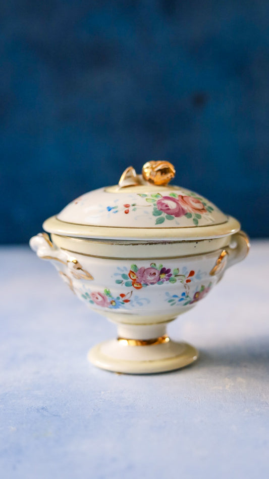 Zuccheriera francese dipinta a mano con rose
