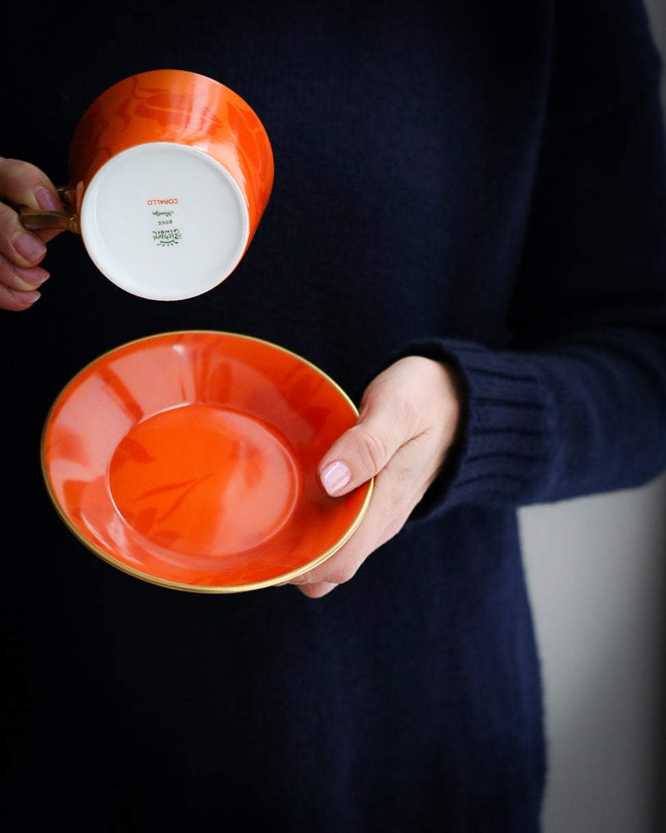 Set per due da tè con piatto dolce Ginori forma Luna decoro corallo