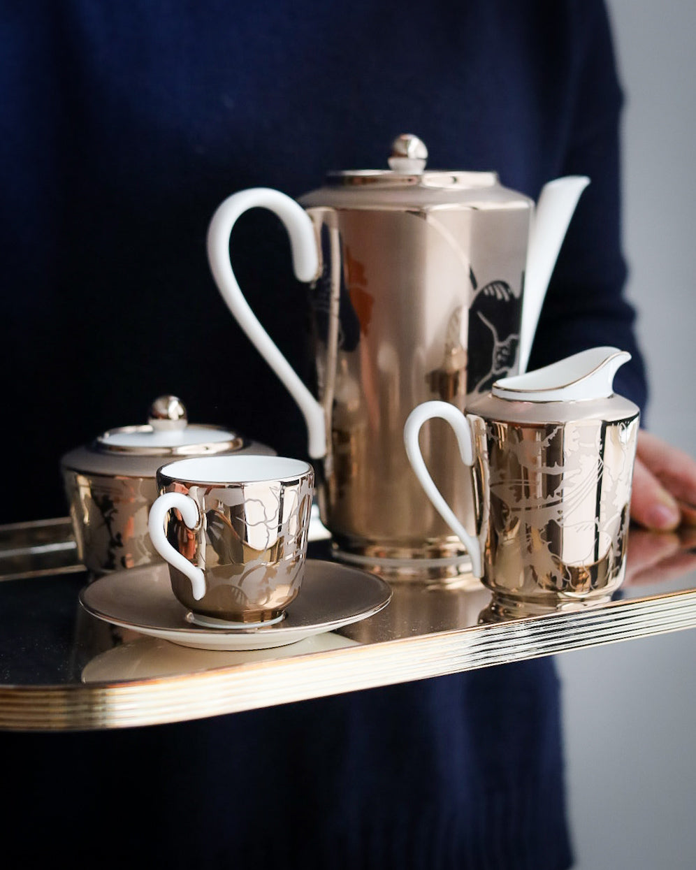 Servizio caffè Ginori bone china Forma lago decoro Vanitas