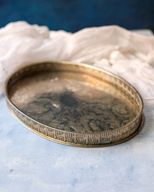 Vassoio ovale in sheffield con bordo