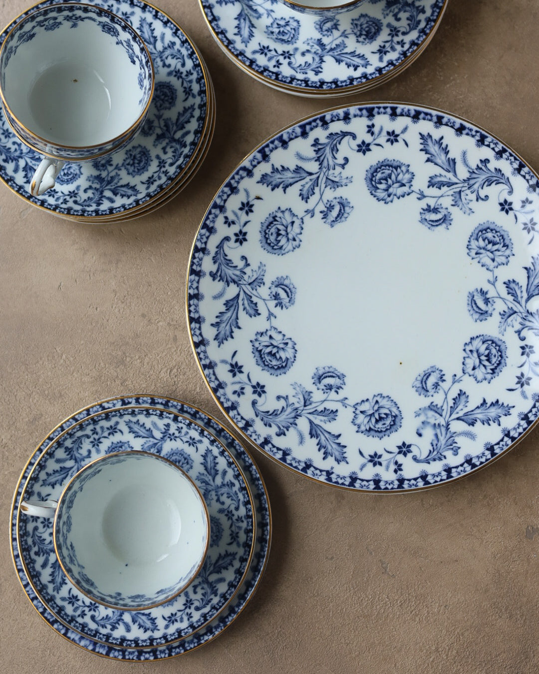 Servizio da tè con decoro transfer fioralisi blu