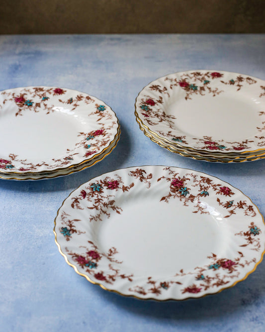 Set da sei piatti da dolce Minton fiorellini con rametti marroni