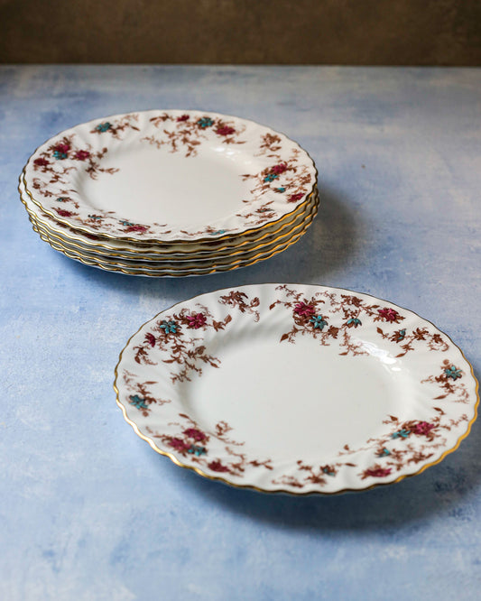 Set da sei piatti da dolce Minton fiorellini con rametti marroni