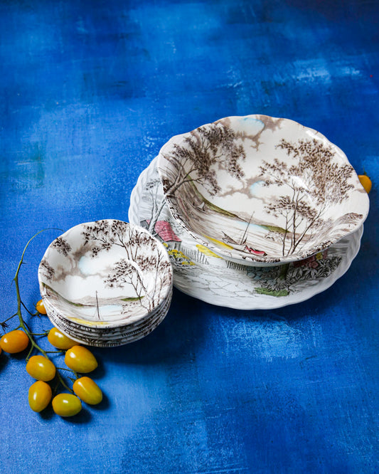 Servizio da dolce da 6 con coppette e piatto torta castello inglese