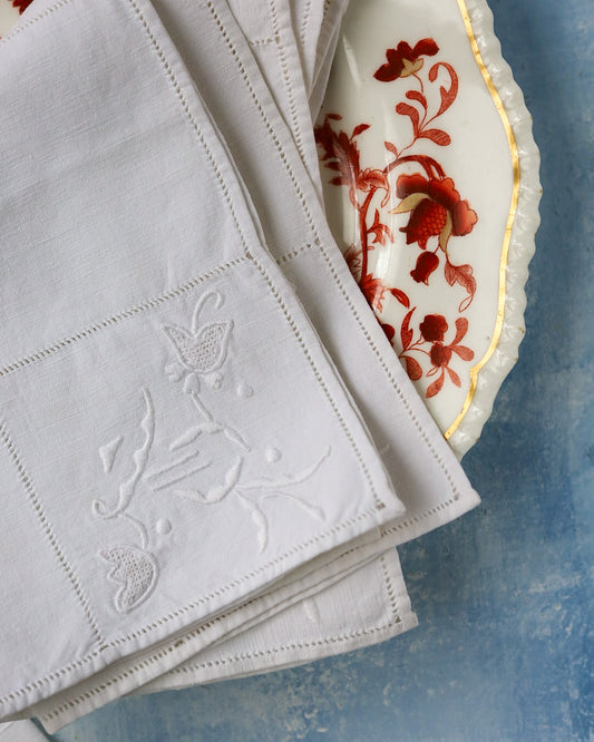 set cinque tovaglioli da tè/aperitivo in lino e punto antico