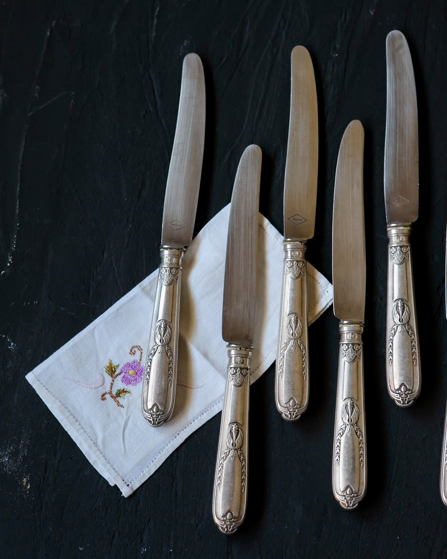 Set sei coltelli da pasto lega d'argento francese con aquila