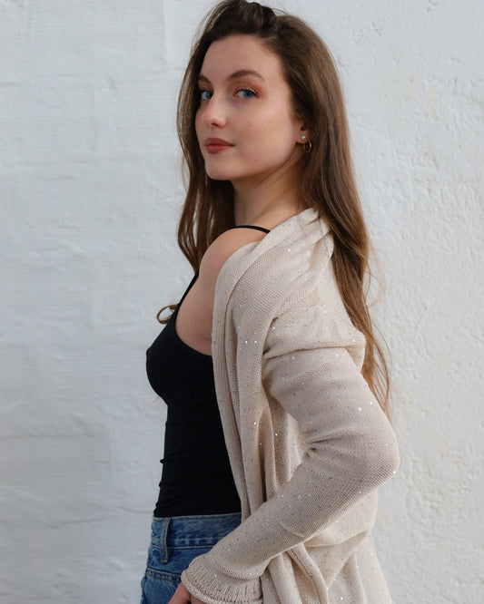 Maxi Cardigan con Micropaillettes — Made in Italy
