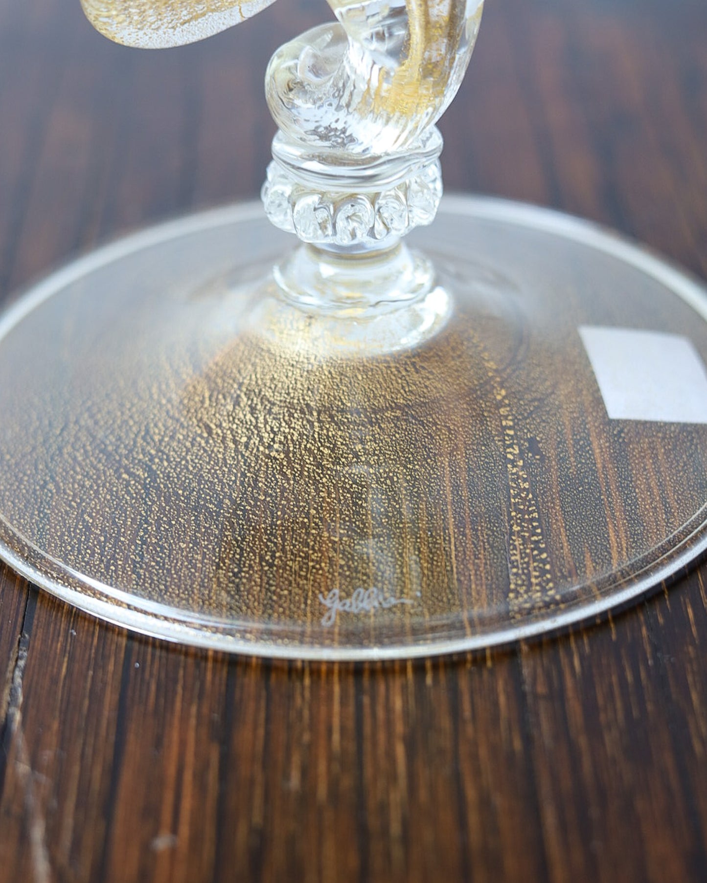 Vaso coppa Gabbiani in vetro soffiato lavorazione filigrana con fiore oro