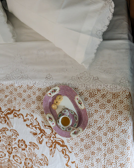 Lenzuolo matrimoniale in lino con sfilato siciliano