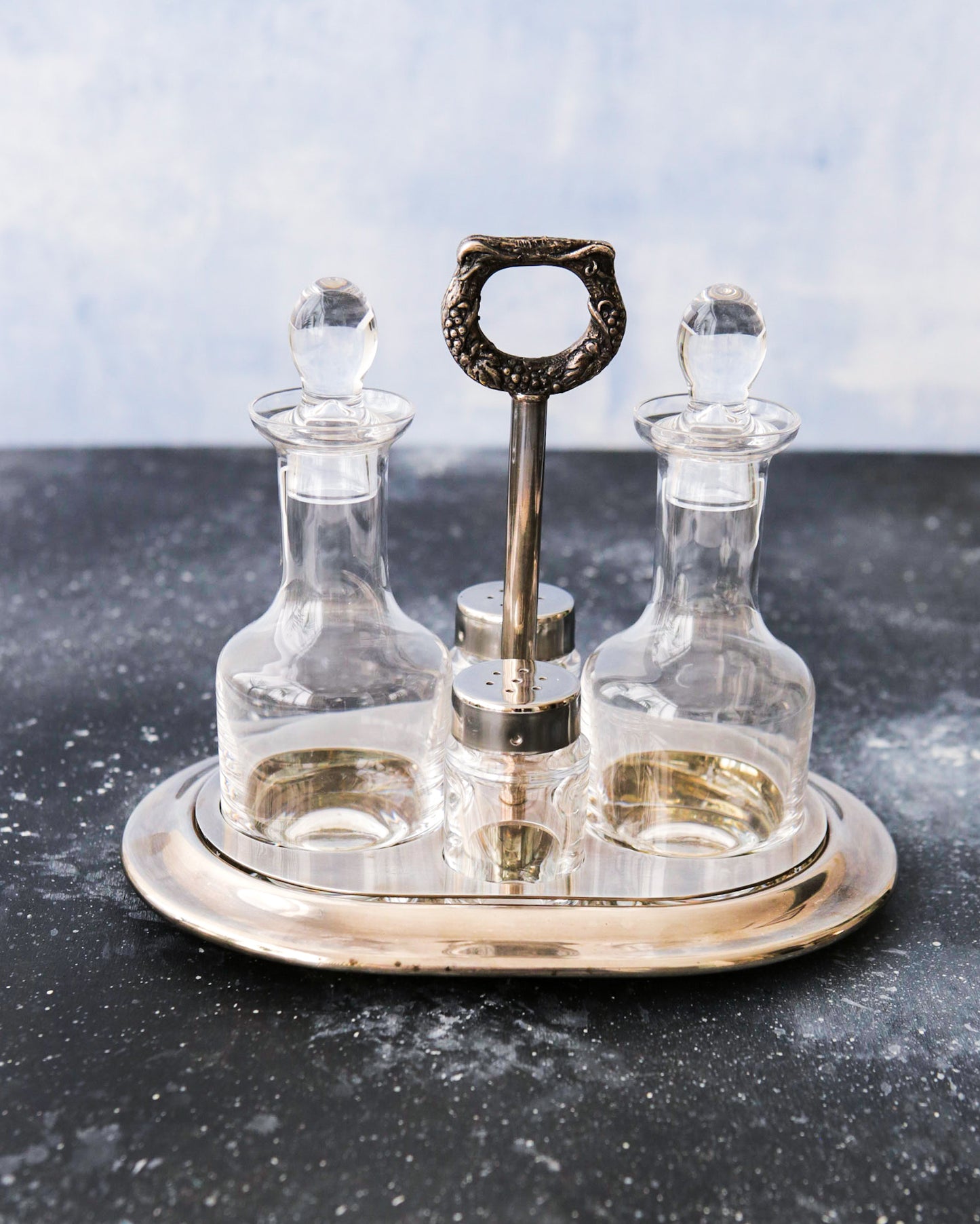cruet cassetti in lega e cristallo
