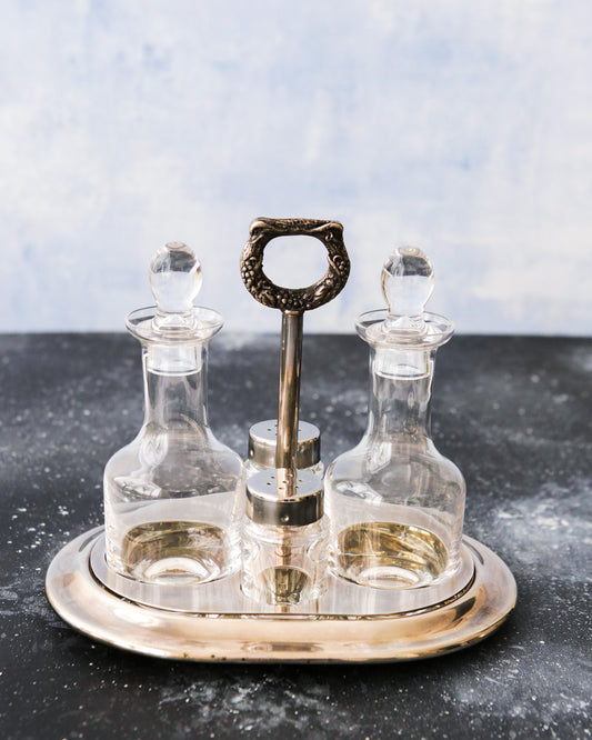 cruet cassetti in lega e cristallo