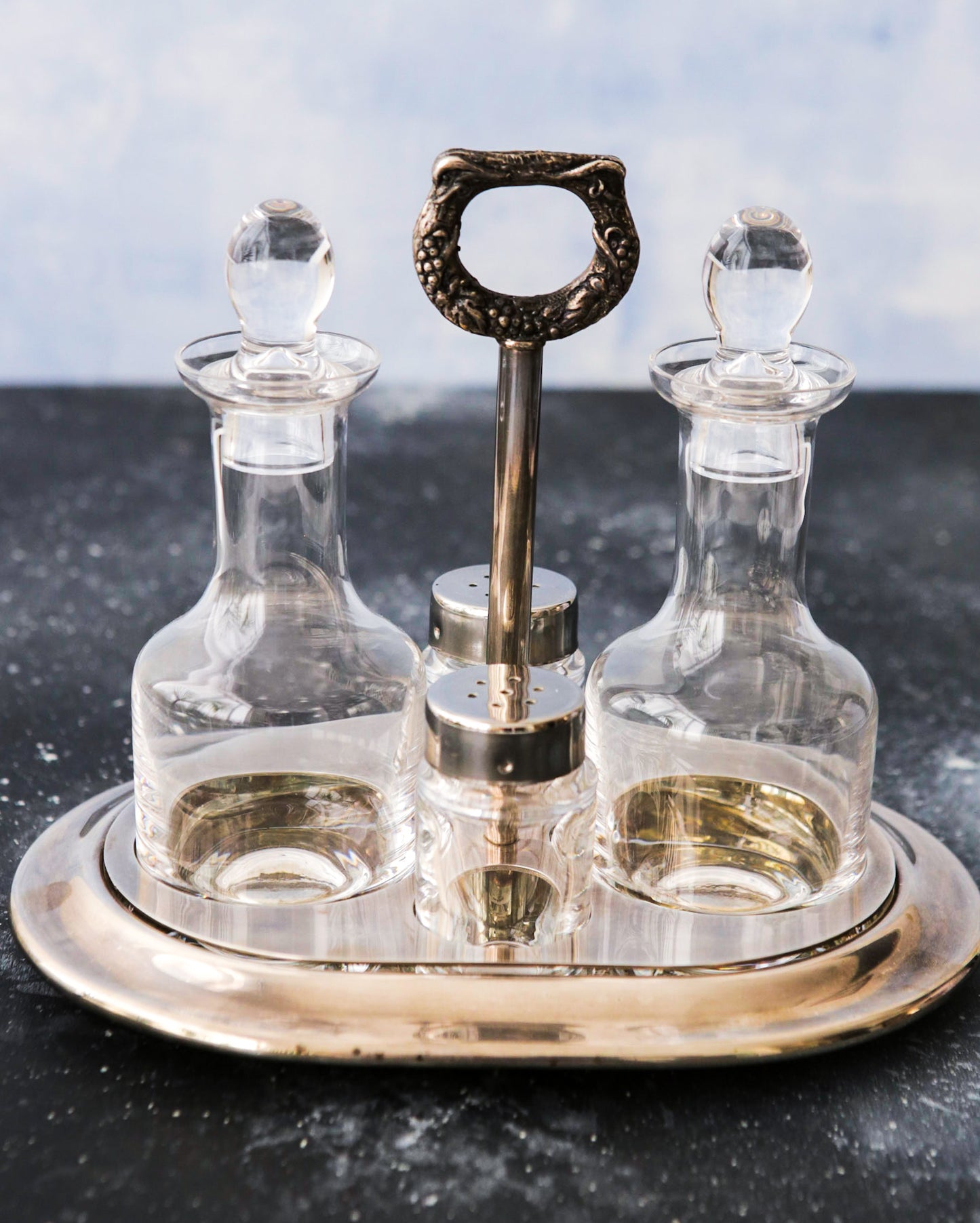 cruet cassetti in lega e cristallo