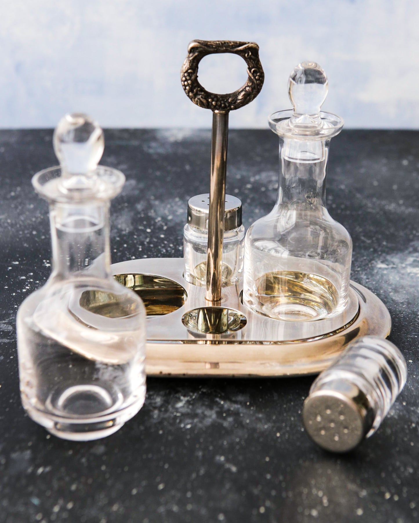 cruet cassetti in lega e cristallo