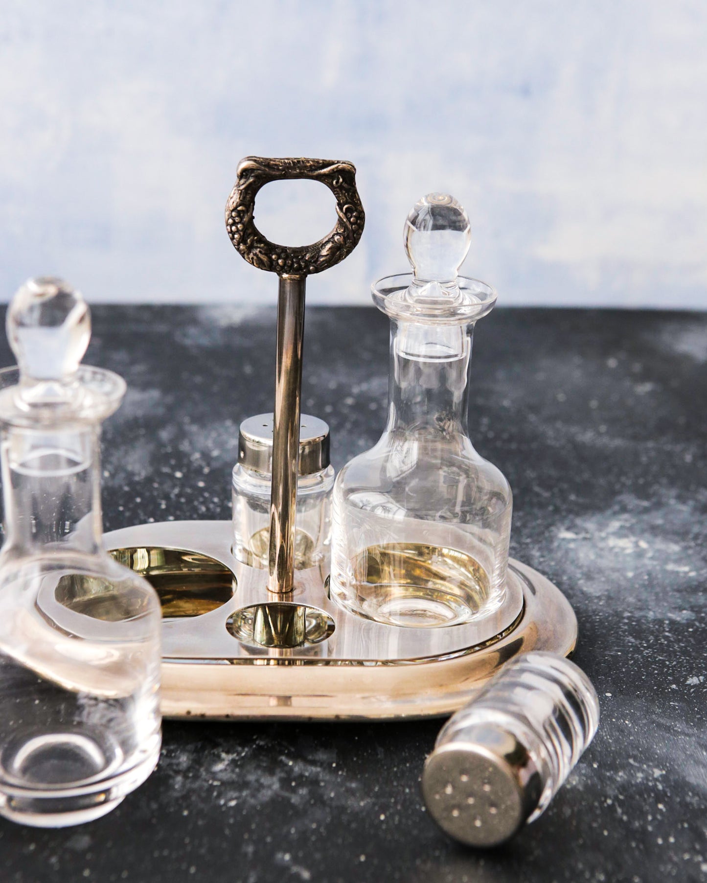 cruet cassetti in lega e cristallo