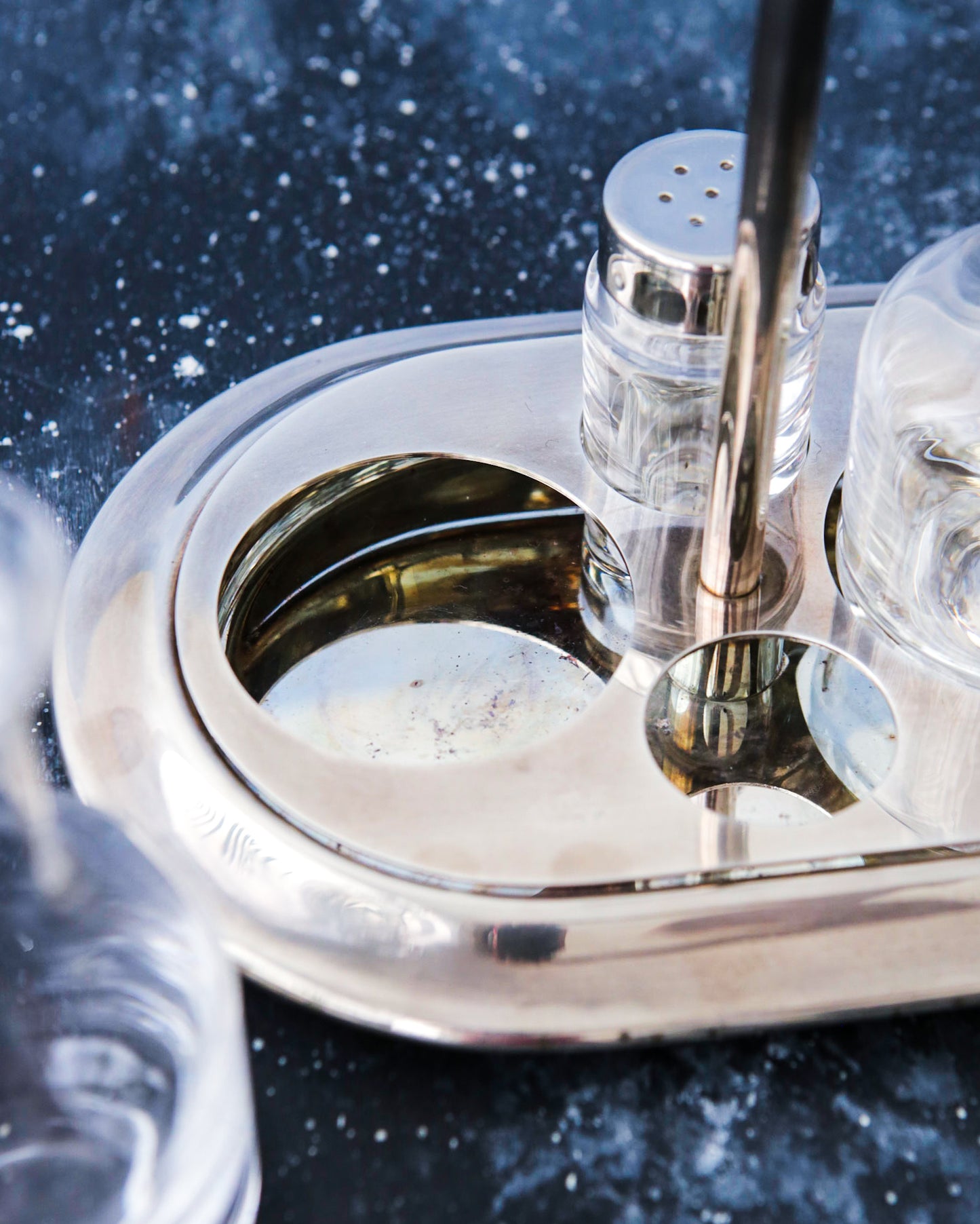 cruet cassetti in lega e cristallo
