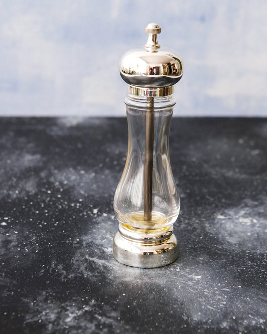 Macinapepe in cristallo e argento