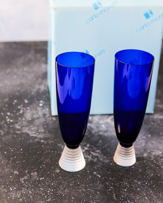 Sei flutes blu carlo moretti vetro soffiato