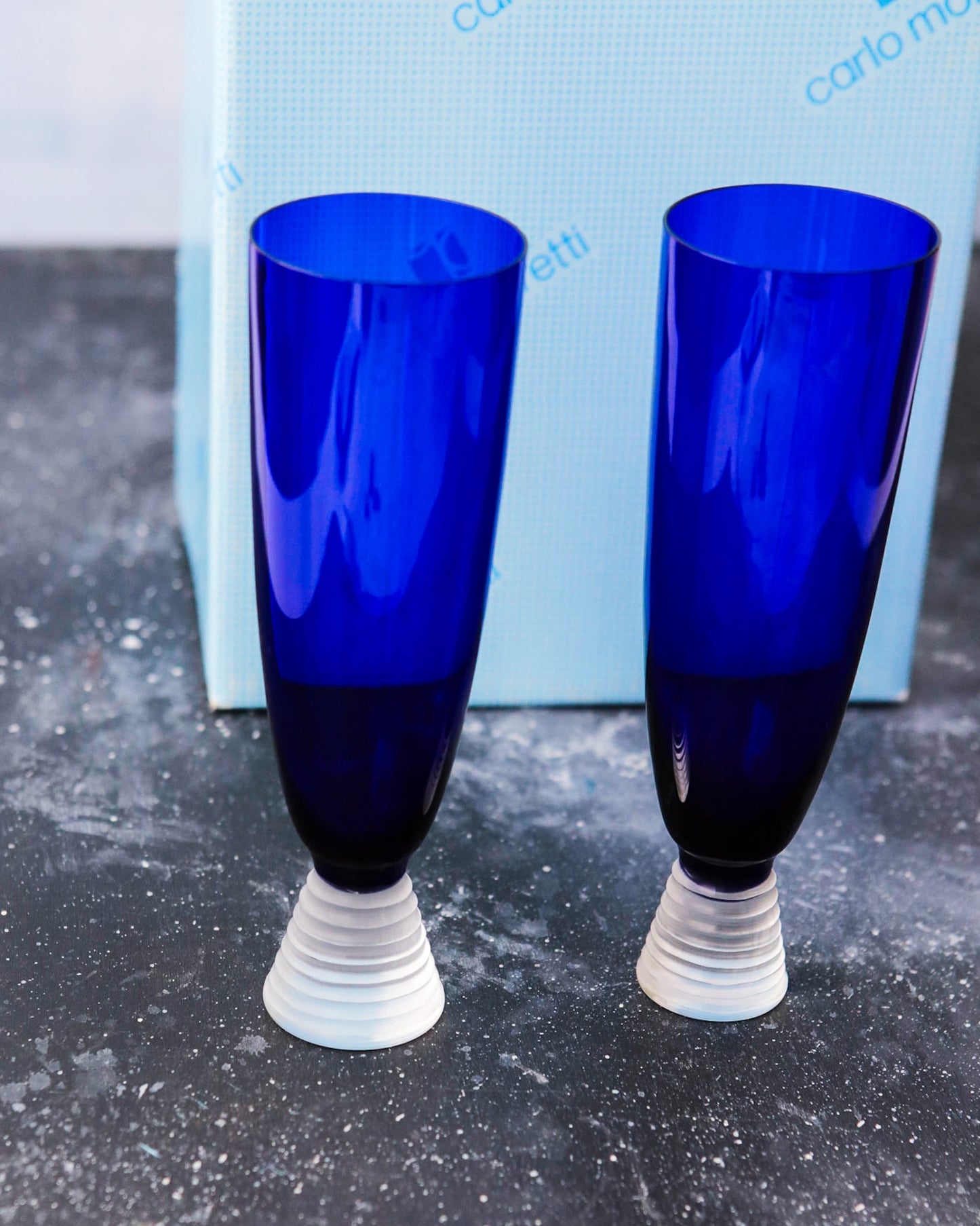 Sei flutes blu carlo moretti vetro soffiato
