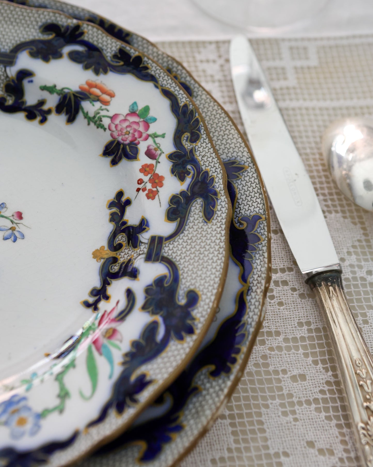 Set piatti ironstone bordo blu e fiori blu