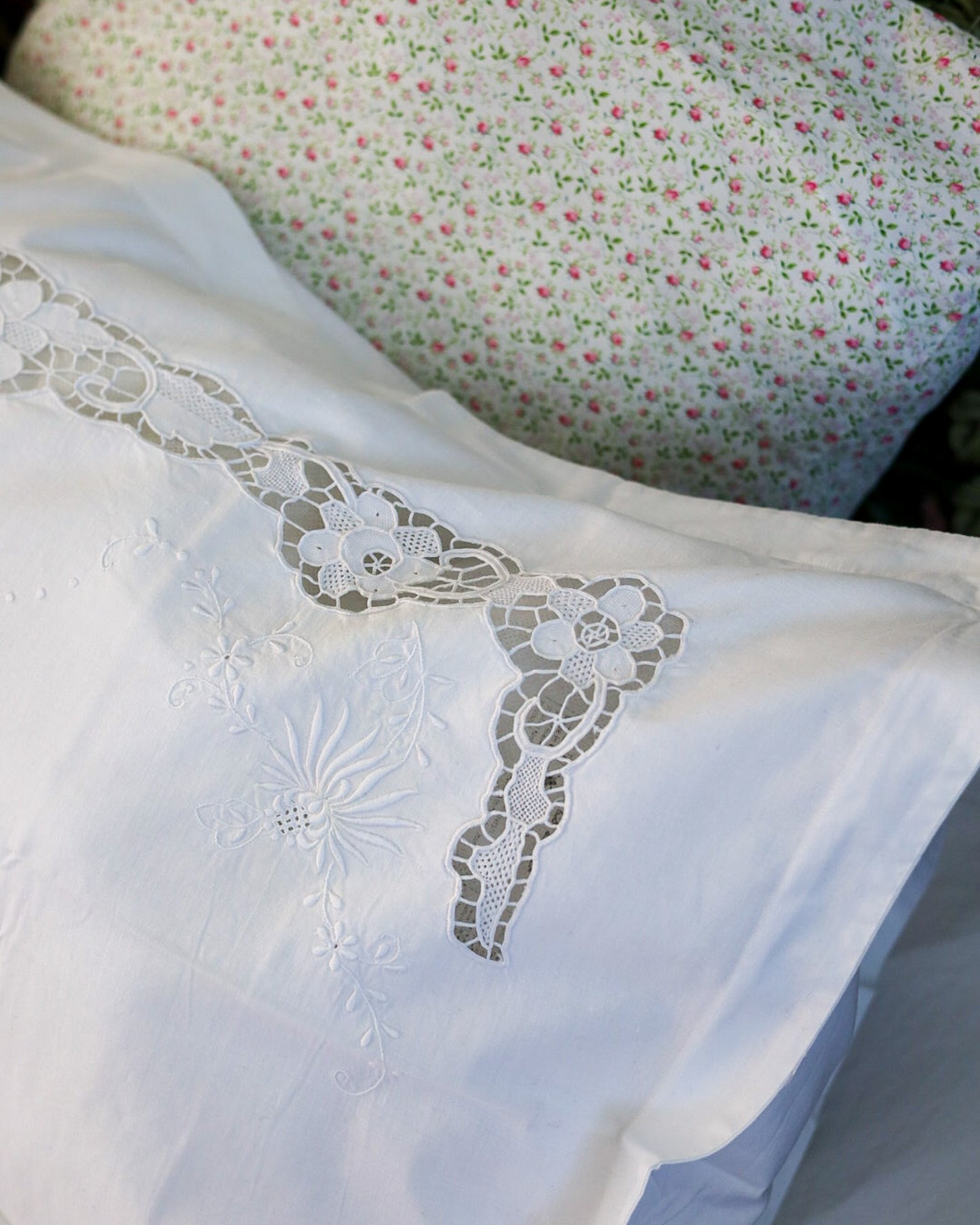 Lenzuolo matrimoniale misto lino con inserto pizzo di burano