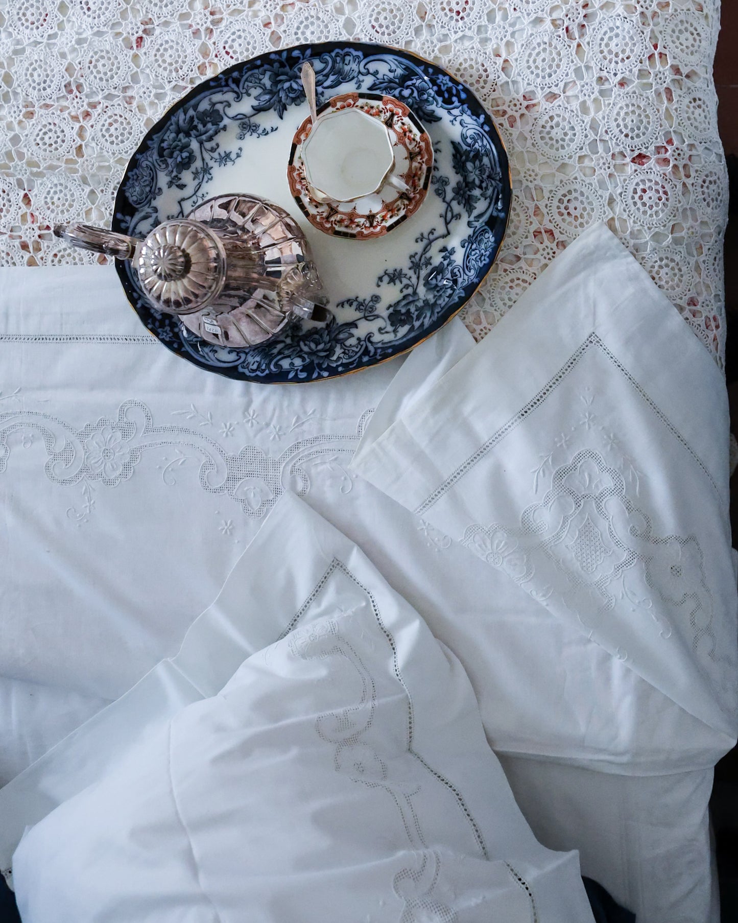 Lenzuolo matrimoniale in lino con federe in sfilato siciliano