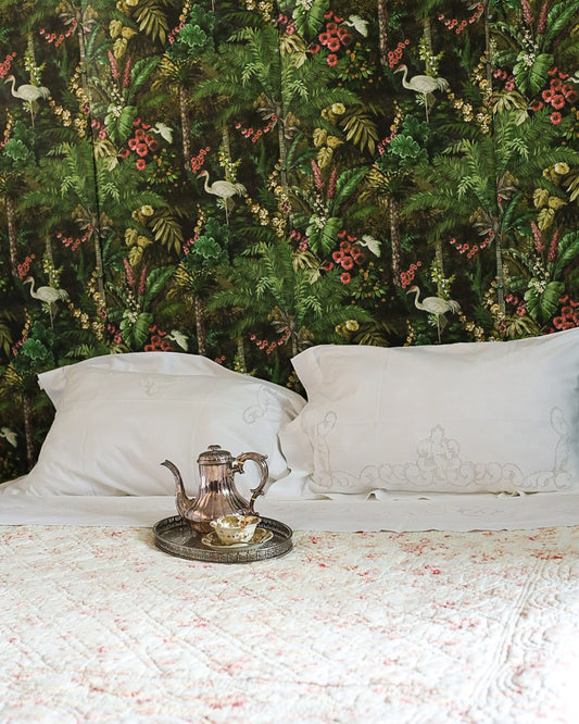 Lenzuolo matrimoniale in misto lino cotone con angelo musico